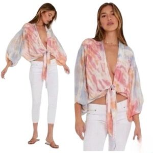 Young Fabulous & Broke Carmen Tie
Dye Blouse Swim Cover Up Small Long Sleeve